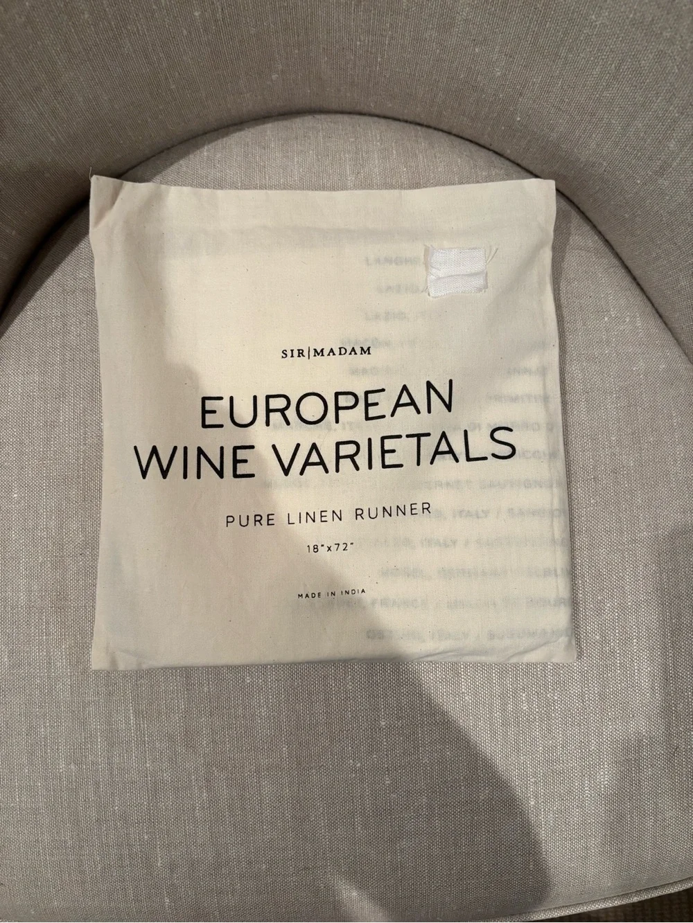 European Wine Varietals Pure Linen white table runner